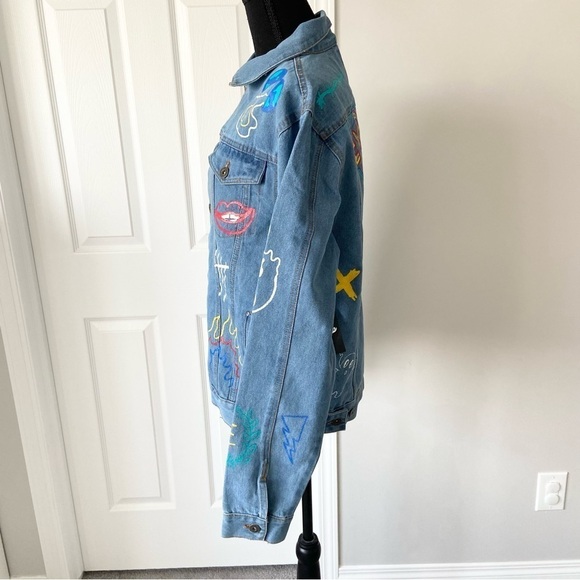 NWT Brooklyn Cloth  Streetwear Graffiti Denim Button Up Jean Jacket - Picture 2 of 16